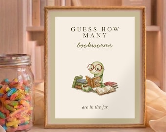 Adivina cuántos son los de un ratón de biblioteca en el frasco | Nuestro próximo juego para baby shower | Tema de cuento | Plantilla digital imprimible HDS1