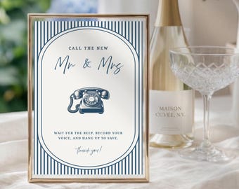 Something Blue for Bride Wedding Must Haves | Old Money Striped Audio Guestbook Sign | Voicemail Phone Booth | Canva Template AB10
