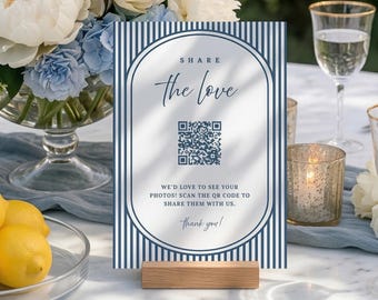 Something Blue for Bride Wedding Must Haves | Share the Love QR Code Sign | Capture the Love | Retro Digital Download Canva Template AB11