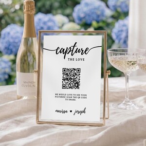 QR Code Sign Wedding Must Haves | Capture the Love Photo Upload | Minimalist Rehearsal Dinner GuestBook | Custom Wedding Decor Canva PLS2