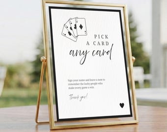 Letrero para libro de visitas con naipes para boda | Papelería de bienvenida a nuestra boda | Tarjeta retro para elegir | Plantilla Canva AB1 para descarga digital