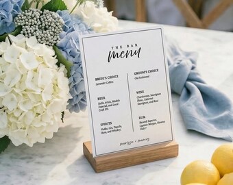 Menú de bar para bodas | Imprescindibles para bodas | Plantilla de letrero para bar | Letrero de bebida especial | Editable en Canva | Descarga instantánea AB15