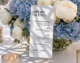 Menú de bebidas para bodas | Letrero de bebidas exclusivas | Plantilla de Canva para letreros de bar | Menú de bebidas para bodas | Menú de cócteles | Estilo minimalista moderno TB10