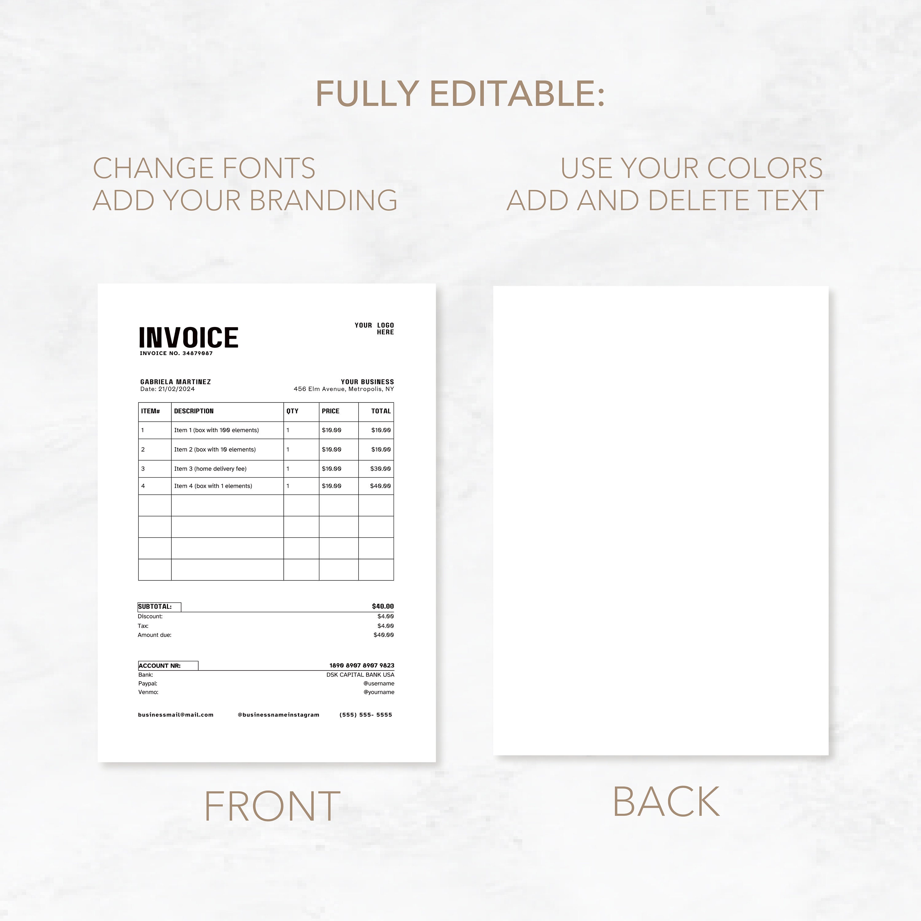 Invoice Template for Small Business Minimal Client Invoice Digital ...