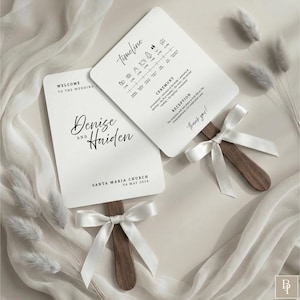 Wedding Program Fan | Modern Minimalist Timeline | Elegant Classic Itinerary | Rustic Black White | Canva Editable Digital Download AB23