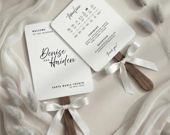 Programa de boda en abanico | Cronograma minimalista moderno | Itinerario clásico elegante | Estilo rústico en blanco y negro | Descarga digital editable en Canva AB23