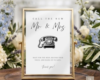 Álbum de bodas con letrero de audio para libro de visitas | Ideas para libros de visitas | Instrucciones minimalistas para buzón de voz | Plantilla digital Canva AB3