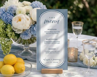 Wedding Menu | Something Blue for Bride | Old Money Striped Signature Drink Sign | Luxury Vintage | Canva Template Digital Download AB13