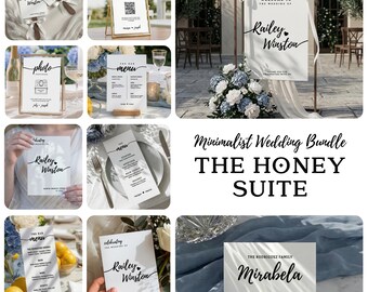 Paquete de letreros para bodas | Letreros con caligrafía original | Invitaciones editables | Letreros para la recepción (hazlo tú mismo) | Plantilla Canva Honey Bundle PLS