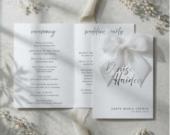 Plantilla de programa de boda | Itinerario de ceremonia con caligrafía | Orden de servicio minimalista | Folleto para iglesia católica | Plantilla imprimible de Canva AB21