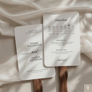 Wedding Program Fan Template | Modern Minimalist Timeline | Black White Classic Ceremony | Printable Order of Service | Canva Editable TB13