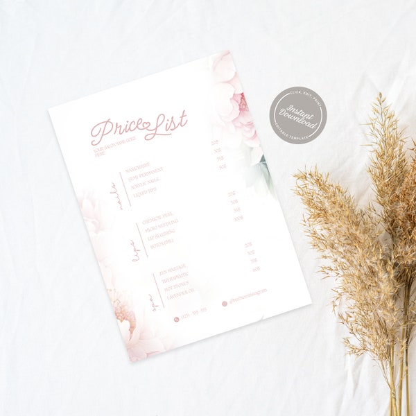 Price List Editable Template Price List For Small Business Floral Payment Sign Printable Business Price Sign Minimal Salon Price Flyer Canva