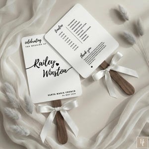 Wedding Program Fan | Ceremony Itinerary Timeline | Whimsical Calligraphy | Modern Whimsy Black White | Editable Canva Digital Download PLS9