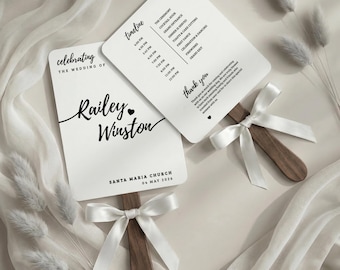 Programa de boda en abanico | Cronograma del itinerario de la ceremonia | Caligrafía caprichosa | Estilo moderno en blanco y negro | Descarga digital editable en Canva PLS9