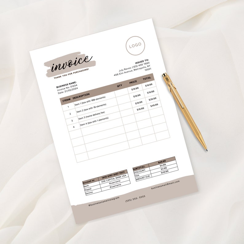 Minimal Invoice Editable Template For Small Business Minimal Digital ...
