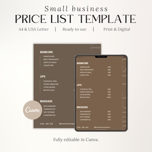 Editable Price List Template Boho Price List For Small Business Payment Sign Neutral Business Price Page Minimalist Printable Sheet Simple