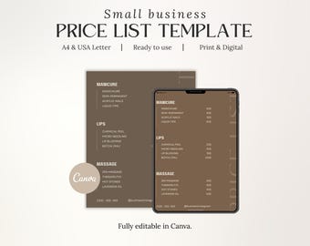 Editable Price List Template Boho Price List For Small Business Payment Sign Neutral Business Price Page Minimalist Printable Sheet Simple