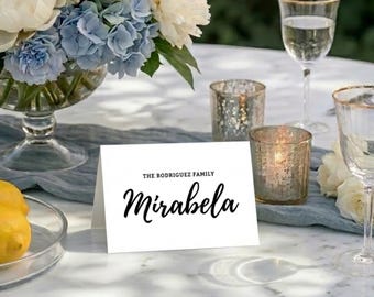 Plantilla minimalista para tarjetas de mesa | Imprescindibles para bodas | Tarjetas de acompañamiento plegables para bodas | Tarjetas de identificación de mesa | Descarga digital de la plantilla Canva PLS3