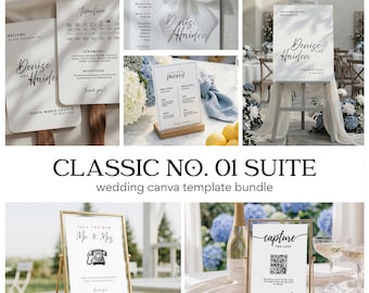 Paquete de letreros para bodas | Letreros minimalistas elegantes | Estilo rústico bohemio moderno | Suite de invitaciones editables | Descarga digital Canva Classic No 1 AB