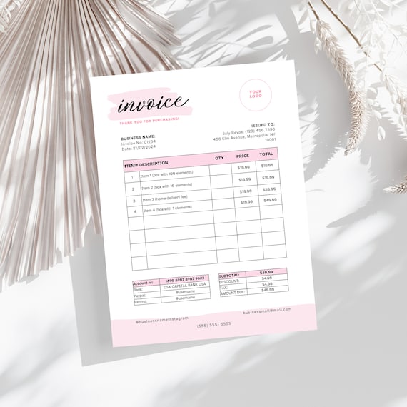 Invoice Template For Small Business Minimal Digital Download Client Invoice Modern Simple Pink Service Cute Invoice Canva Template Editable