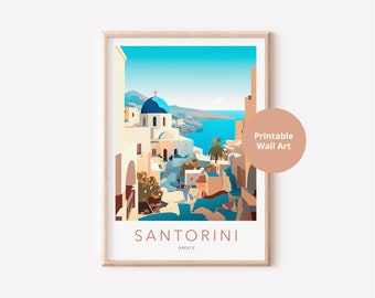 Arte de pared de Santorini imprimible, cartel de viaje, impresión de arte digital, cartel imprimible de Santorini, impresión de Grecia