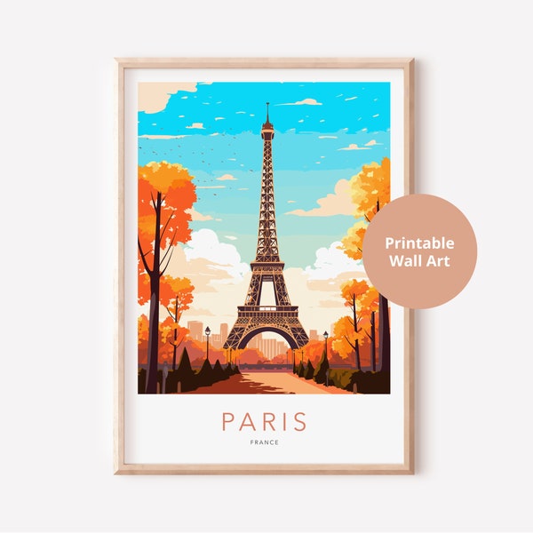 Paris Wall Art Printable, Travel Poster, France Print, Eiffel Tower Art Print, Paris Printable Poster