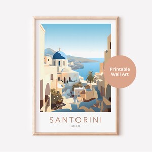 Arte de pared de Santorini imprimible, Póster de viaje, Impresión de arte digital, Póster imprimible de Santorini, Impresión de Grecia