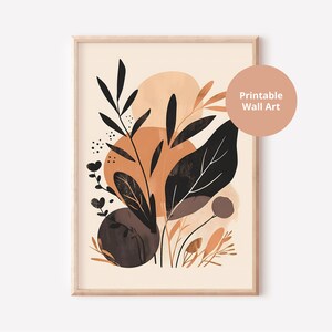 Boho Printable Art, Botanical Wall Print, Burnt Orange Art, Abstract Wall Poster, Mid Century Art, Minimalist Leaf Print, Earth Tone Print
