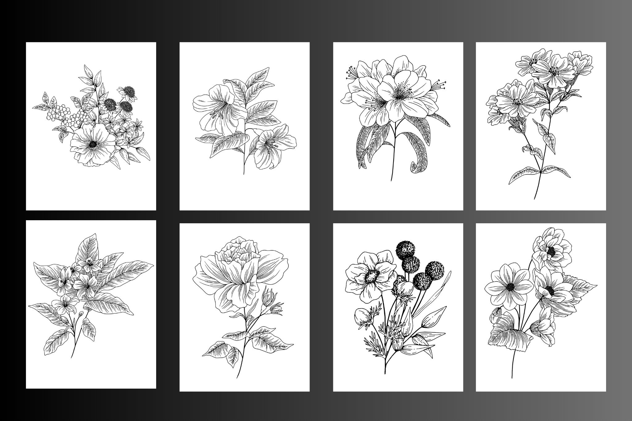 50 Coloring Pages of Flowers - Digital Printable Coloring Book - Etsy