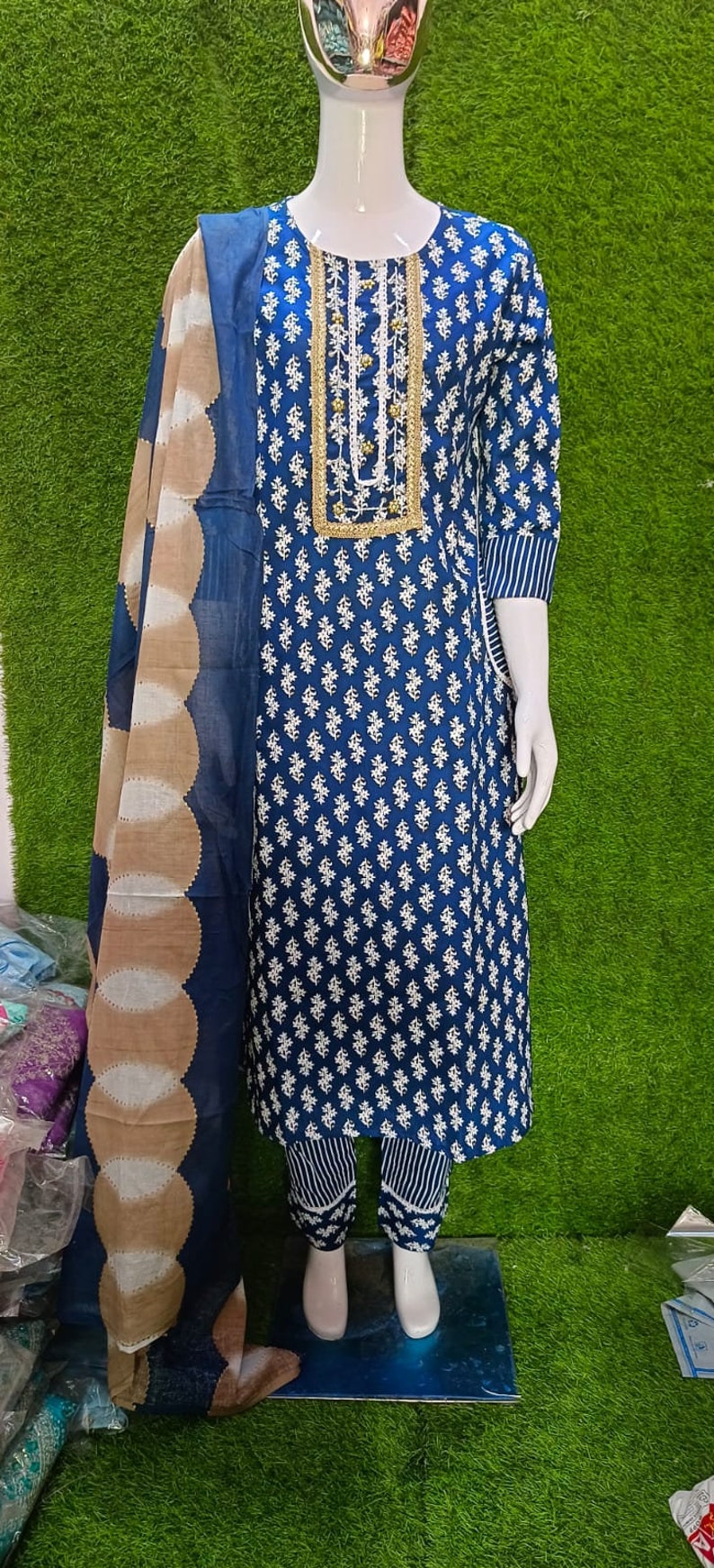 Beautiful Rayon Hand Work Straight Long Two Site Pocket Kurti With Pant