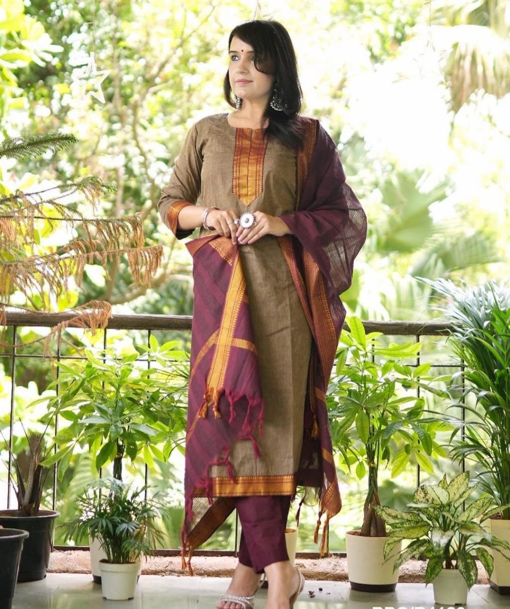 Sinina Red South Cotton Salwar Kameez Suit Unstitched Dress Material-K18
