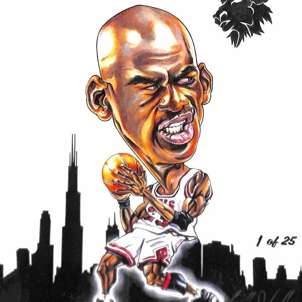 Crazy Caricatures Signed Poster Print Michael Jordan by Tim Levandoski  8 X 10 #