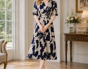 Abito aderente in seta di lusso con stampa floreale, stile vintage elegante da sera, casual estivo da donna