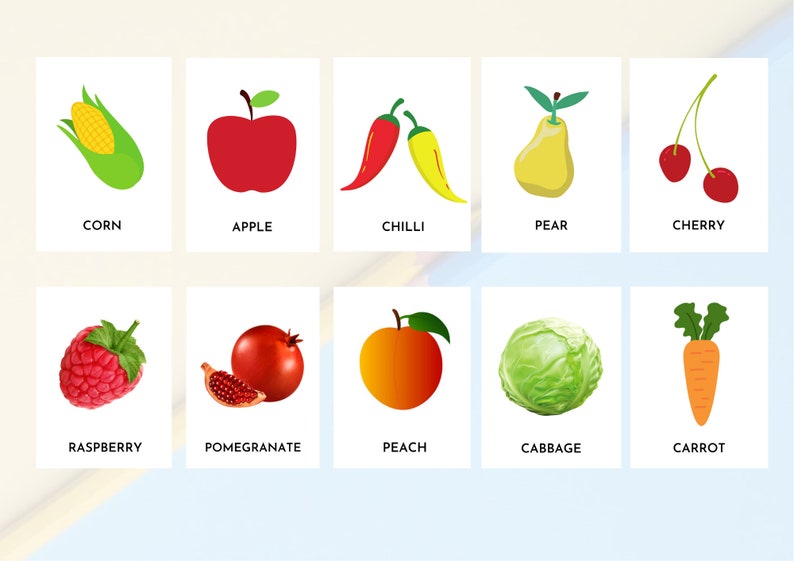 Tarjetas didácticas de frutas y verduras para niños, tarjetas ...