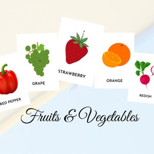 Cartes flash de fruits et légumes pour les enfants, cartes imprimables éducatives Montessori, cartes de nomenclature pour l’éducation des tout-petits