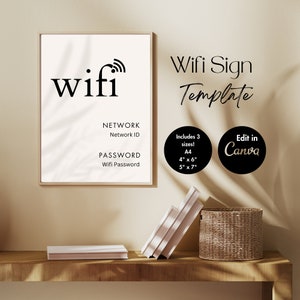 Wifi Password Sign for Airbnb, office and Guesthouse in Minimalistic Neutral Leaf Design
