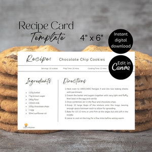 Modern & Minimalistic Designed Baking Recipe Card Template, DIY Printable for Bakers, Instant Download, Editable and Customisable