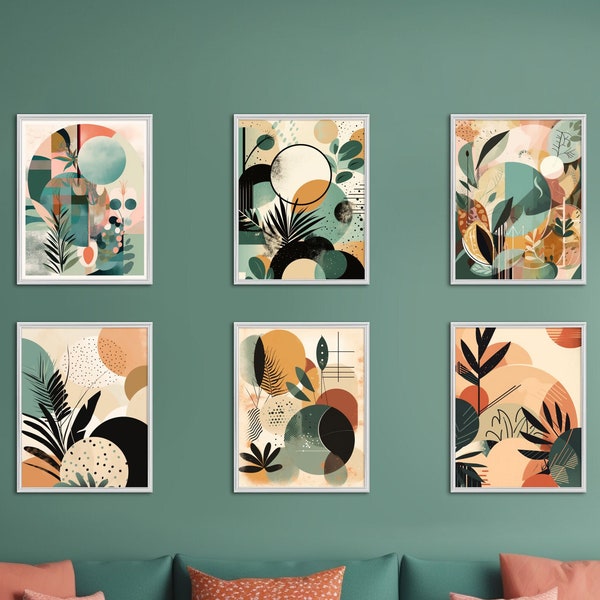 Boho tropical Poster, Set of 6 prints, Boho botanical Wall Art, Neutral Simple Print, Printable Wall Art, Mid Century, Modern Digital Prints