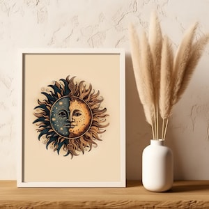 Sun and Moon digital art, Sun and Moon wall art printable, Sun and Moon wall decoration, bohemian sun and moon art, sun and moon painting