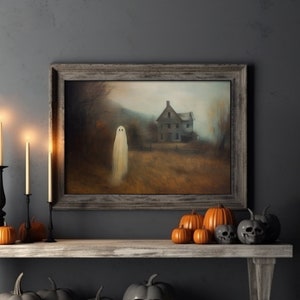 Ghost in autumn forest, Ghost oil painting, Vintage Halloween wall art, Halloween Wall Art, Printable Halloween Rustic, Halloween Decor