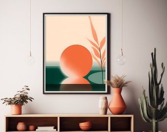 Bauhaus-posterafdrukken, retro lijnen kunst Bauhaus, geometrische posters uit het midden van de eeuw afdrukken, neutrale muurkunst oranje groen beige, poster downloaden