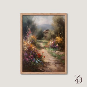 Boerderijkunst, vintage landschapskunst aan de muur, lichte esthetische muurkunst, digitale download, afdrukbare galerijmuur, landschapsolieverfschilderij