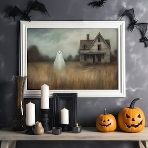 Ghost Halloween Painting, Ghost oil painting, Vintage Halloween wall art, Halloween Wall Art, Printable Halloween Rustic, Halloween Decor