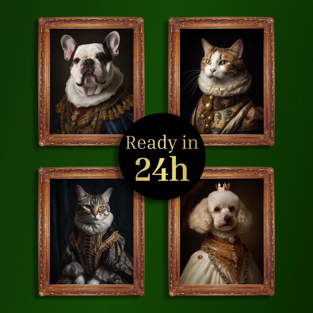 Custom Pet Portrait, Royal Pet Portrait, King Cat, Queen Cat, Wall Pet