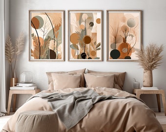 Boho Gallery Wall Art Set Of 3, Mid Century Modern Prints, Bohemian Decor Wall Art Prints, Printable Wall Art, Boho Home Decor Neutral