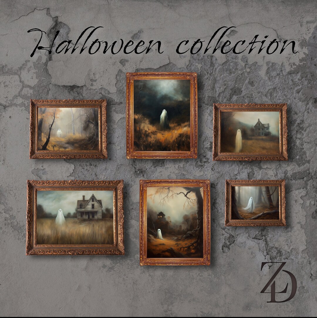 Ghost Oil Painting Vintage Halloween Wall Art Halloween Wall Etsy
