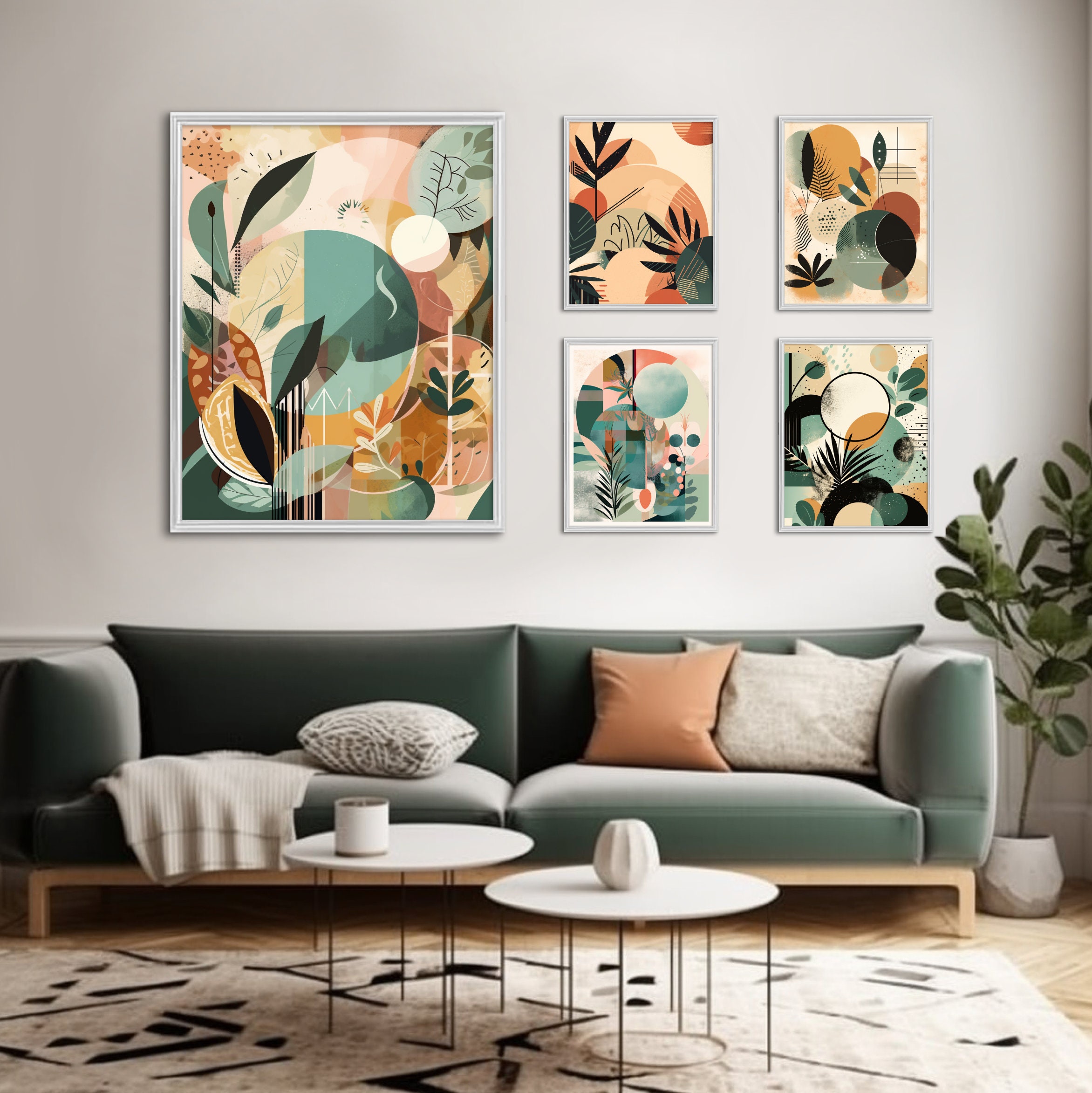 Boho Tropical Poster, Set of 6 Prints, Boho Botanical Wall Art, Neutral