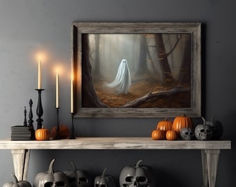 Ghost Halloween Painting, Ghost oil painting, Vintage Halloween wall art, Halloween Wall Art, Printable Halloween Rustic, Halloween Decor