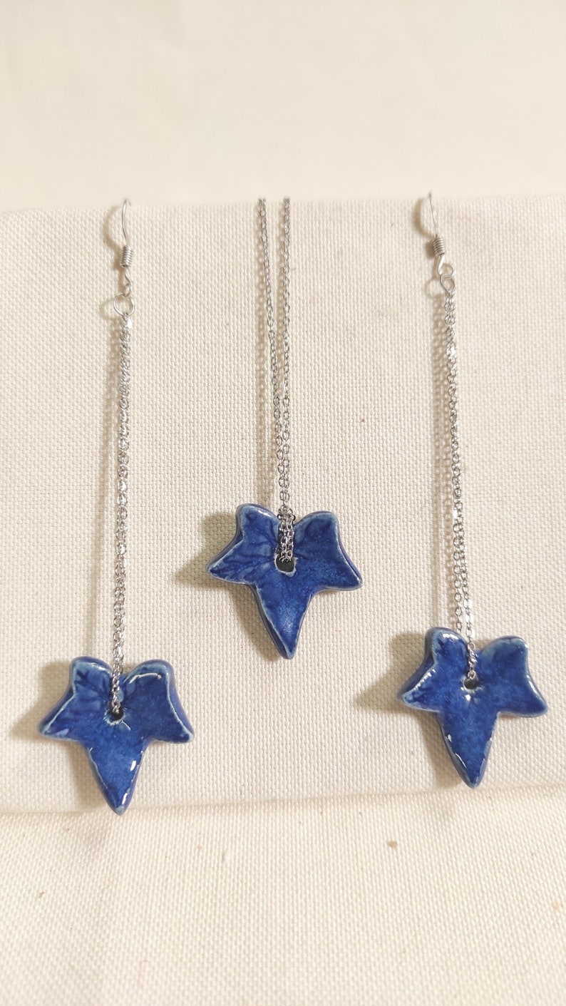 N42B Conjunto de joyas Blue leaf pendant