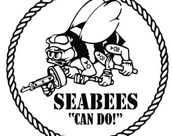 アメリカ海軍SEABEESオリジナルロゴビニールステッカー 直径3インチ